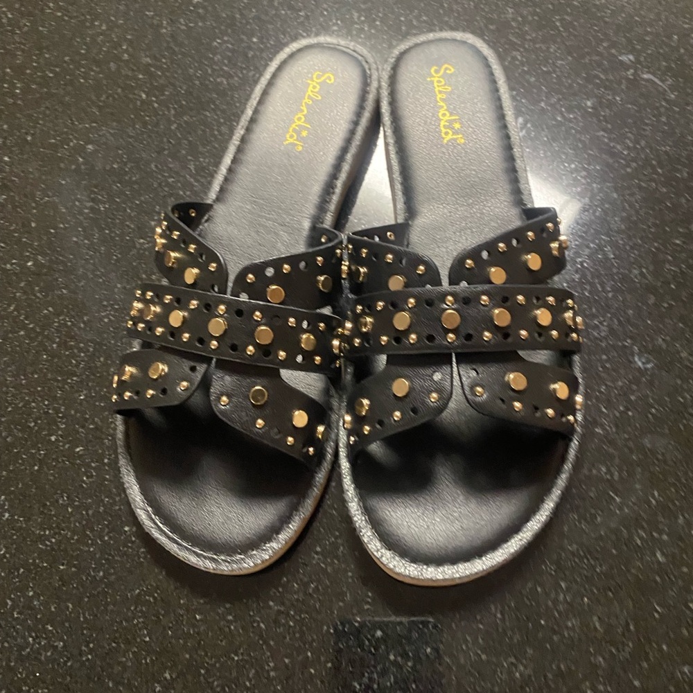 Splendid Black and Gold Studded Sandals